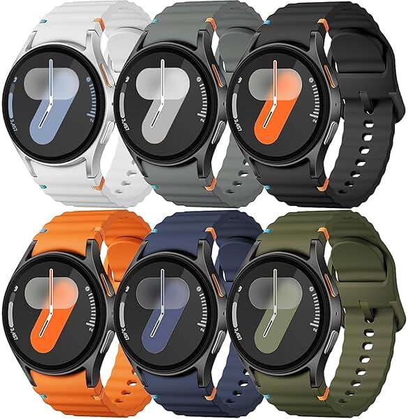 Sport Band for Samsung Galaxy Watch 7 Band 40mm 44mm,No Gap Soft Silicone Strap for Galaxy Watch 6 5 4 FE Band 40mm 44mm/Galaxy Watch 6/4 Classic 47mm 43mm 46mm 42mm/Watch 5 pro 45mm Men Women,6 Pack - Image 1