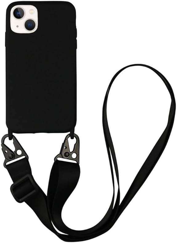 CQUUKOI Crossbody Phone Case Compatible with iPhone 16 Pro, Cute Soft Silicone Cover with Lanyard Adjustable Shoulder Strap Shockproof Protector Women Girls Black - Image 1
