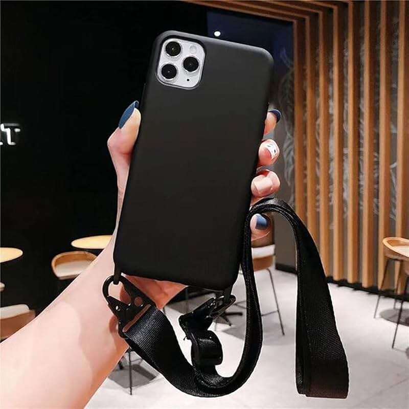 CQUUKOI Crossbody Phone Case Compatible with iPhone 16 Pro, Cute Soft Silicone Cover with Lanyard Adjustable Shoulder Strap Shockproof Protector Women Girls Black - Image 2