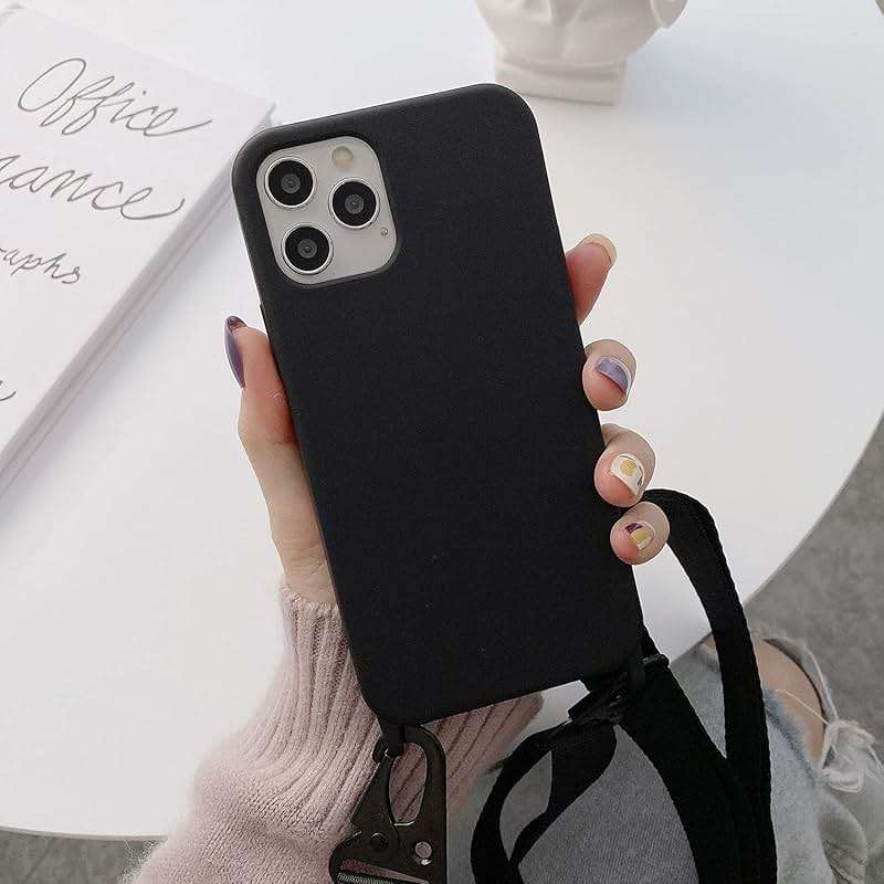 CQUUKOI Crossbody Phone Case Compatible with iPhone 16 Pro, Cute Soft Silicone Cover with Lanyard Adjustable Shoulder Strap Shockproof Protector Women Girls Black - Image 3