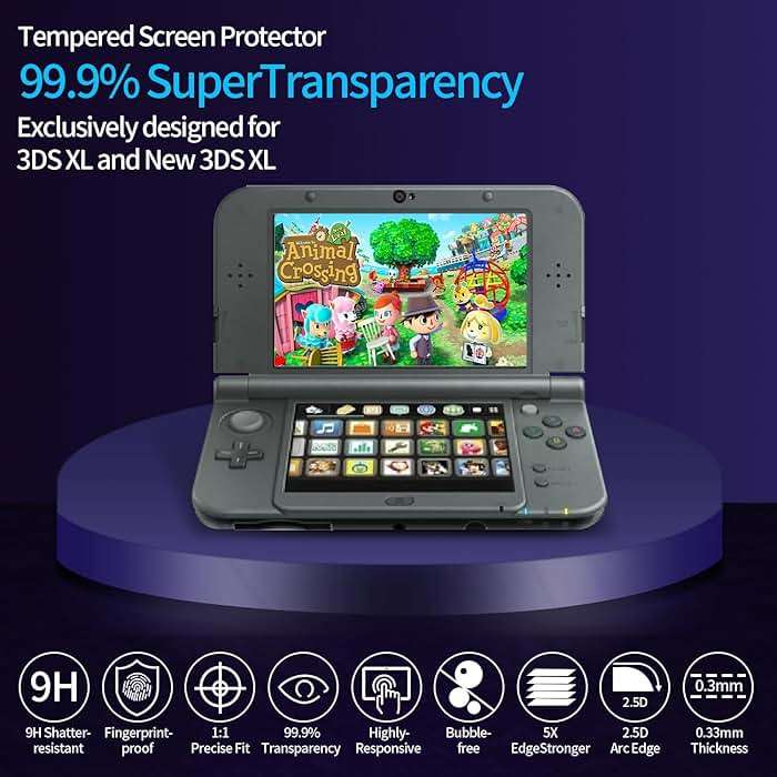 KOOWOD 4 in 1 Tempered Glass Screen Protector + HD Clear Crystal PET Screen Protective Film + USB Charger Cable Accessories Compatible with 3DS XL and New 3DS XL - Image 2