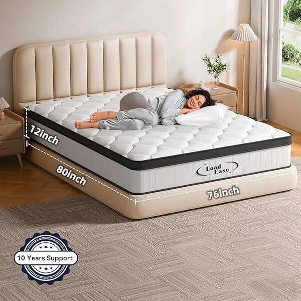 LoadEase King Size Mattress,12 Inch King Mattress in a Box for Back Pain Relief, Upgrade Memory Foam and Pocket Coils Spring, Medium Firm, Excellent Motion Isolation, Edge Support, 80x76x12 - Image 6