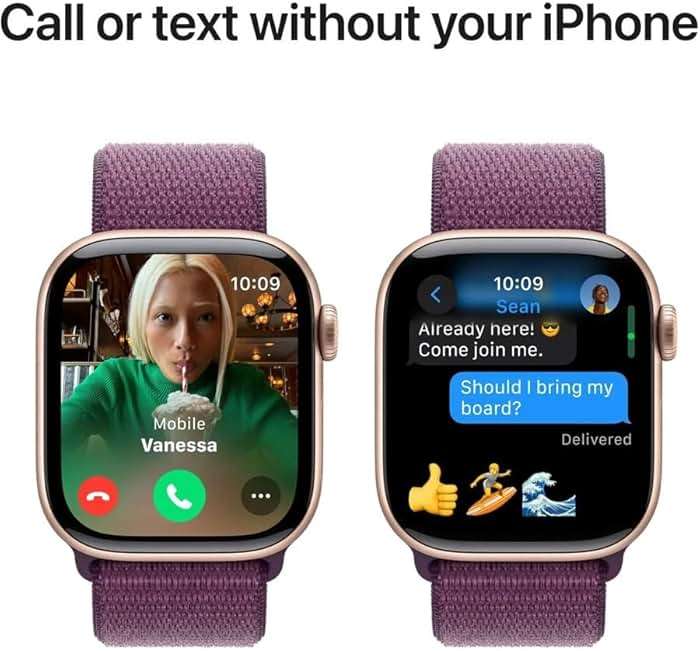 Apple Watch Series 10 [GPS, 42mm] - Rose Gold Aluminum Case with Plum Sport Loop (Renewed) - Image 2