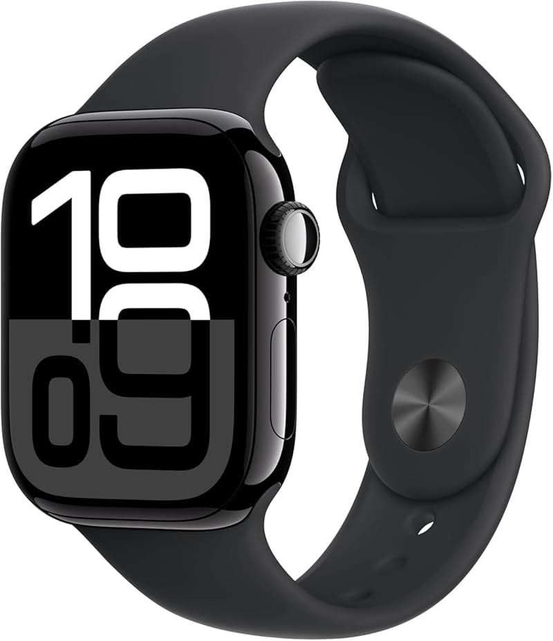 Apple Watch Series 10 [GPS, 46mm] - Jet Black Aluminum Case with Black Sport Band, M/L (Renewed) - Image 1
