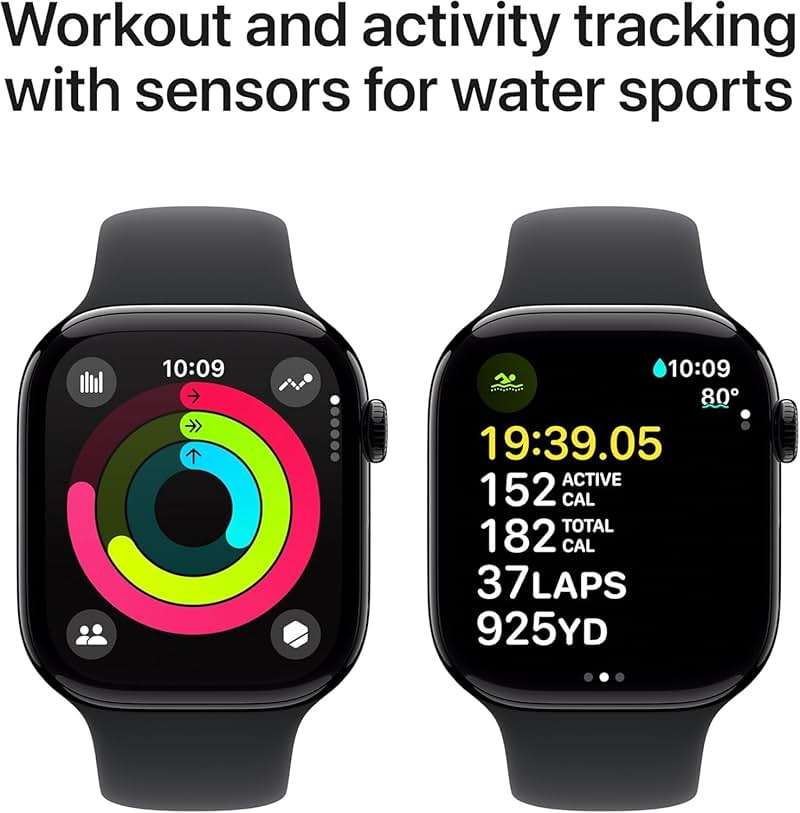 Apple Watch Series 10 [GPS, 46mm] - Jet Black Aluminum Case with Black Sport Band, M/L (Renewed) - Image 2