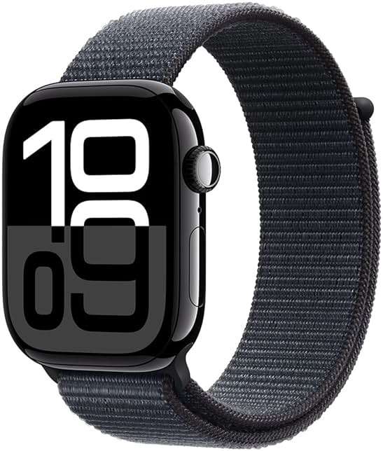 Apple Watch Series 10 [GPS, 46mm] - Jet Black Aluminum Case with Ink Sport Loop (Renewed) - Image 1