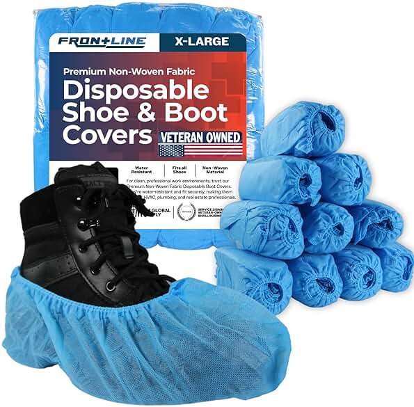 Disposable Shoe Covers for Indoors 100 Pack | Non-Woven, Water-Resistant Booties for Professionals | Durable, Shoe Protectors for Home, Office, and Job Sites by Frontline | Non-Woven, Water-Resistant, Durable, For Home, Office, and Job Sites, For Professionals - Image 1