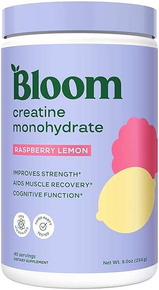 Bloom Nutrition Creatine Monohydrate Powder, 5g Micronized Creatine per Serving, Supports Muscle Recovery, Strength, Endurance, Pre or Post Workout, Gluten Free, Non GMO, Raspberry Lemon, 40 SVG, 9 oz - Image 1
