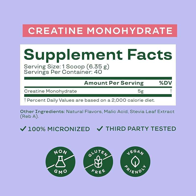 Bloom Nutrition Creatine Monohydrate Powder, 5g Micronized Creatine per Serving, Supports Muscle Recovery, Strength, Endurance, Pre or Post Workout, Gluten Free, Non GMO, Raspberry Lemon, 40 SVG, 9 oz - Image 4