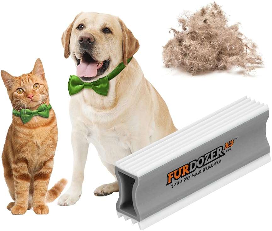 FurDozer Pet Hair Remover & Auto Detailing Tools - Cat & Dog Hair Remover for Carpets, Car Interiors, Couches, Bedding, & Pet Furniture (Gray, X3 PRO - 5" Long) - Image 1
