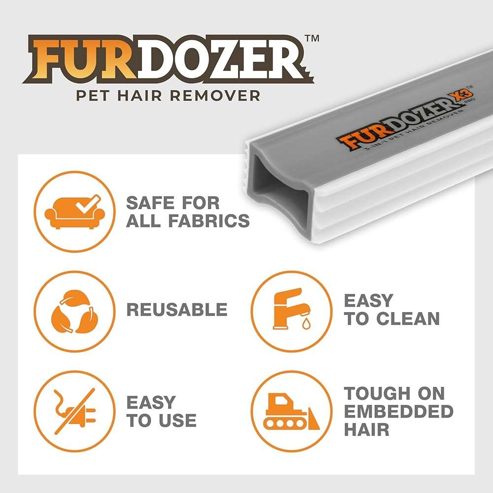 FurDozer Pet Hair Remover & Auto Detailing Tools - Cat & Dog Hair Remover for Carpets, Car Interiors, Couches, Bedding, & Pet Furniture (Gray, X3 PRO - 5" Long) - Image 7