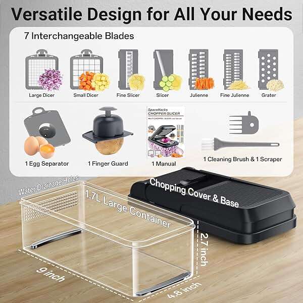 SpaceHacks 12-in-1 Vegetable Chopper, Kitchen Gadgets with 7 Blades, Veggie, Food, Onion Chopper, Cucumber Slicer, Versatile Mandoline, Includes Egg Separator & Finger Guard, Gray - Image 2