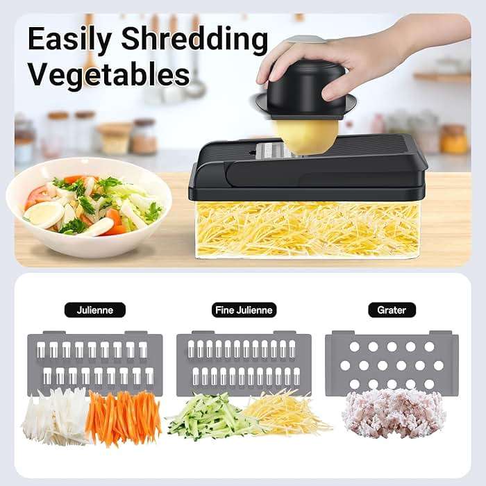 SpaceHacks 12-in-1 Vegetable Chopper, Kitchen Gadgets with 7 Blades, Veggie, Food, Onion Chopper, Cucumber Slicer, Versatile Mandoline, Includes Egg Separator & Finger Guard, Gray - Image 5