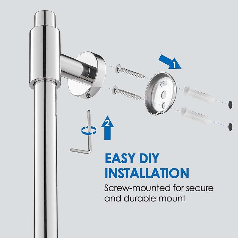 ROVOGO Shower Slide Bar 30-Inch with Holder, 304 Stainless Steel Vertical Slide Bar with Adjustable Wall Brackets for Flexible Install, Screw-Mount, Chrome - Image 4