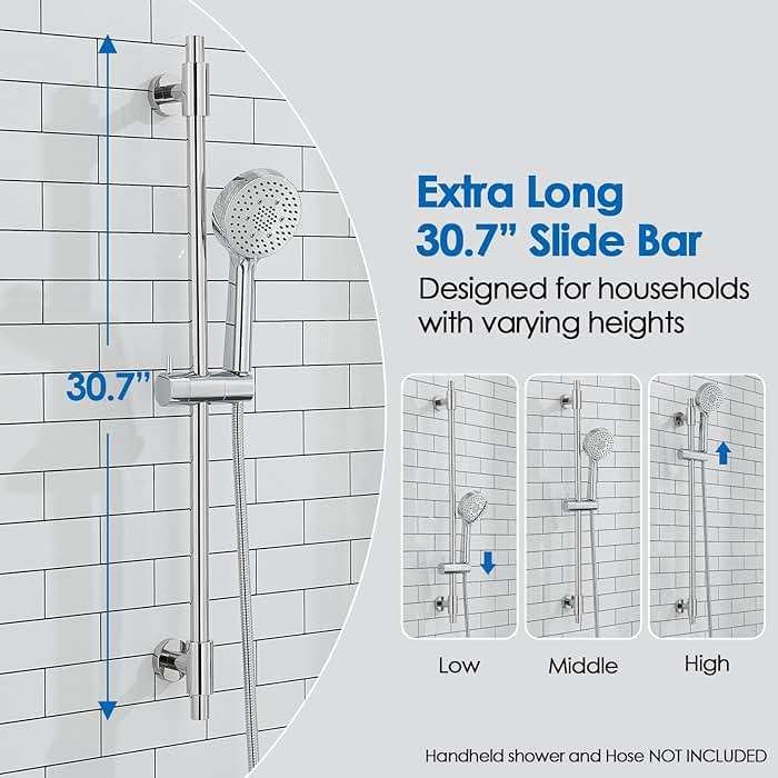ROVOGO Shower Slide Bar 30-Inch with Holder, 304 Stainless Steel Vertical Slide Bar with Adjustable Wall Brackets for Flexible Install, Screw-Mount, Chrome - Image 6