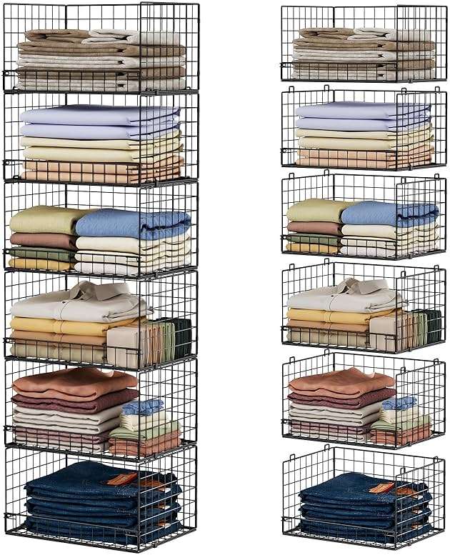 Yociyoga 6-Tier Stackable Closet Organizers and Storage Shelves, Closet Shelf Organizer Basket Bins, Foldable Sweater Storage for Clothes Organizer System, Black(Patent No. 30022416) - Image 1