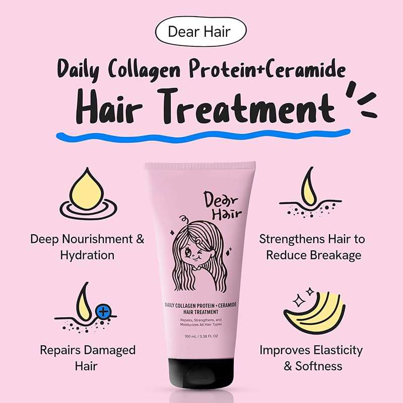 DEAR HAIR Daily Collagen Protein Ceramide Hair Treatment for Dry, Damaged Hair, Bond Repair Deep Conditioning Mask with Hydrolyzed Collagen & Pea Protein, 3.3fl.oz | 100ml - Image 2