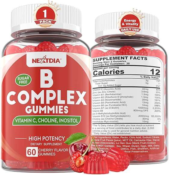 Methylated Vitamin B Complex Gummies, Methyl B12 & Folate with B1, B2, B3, B5, Biotin | Vitamin C, Zinc, Choline & Inositol – B Complex Supplement for Energy, Mood, Immune & Hair Skin Health,60 Cts - Image 1