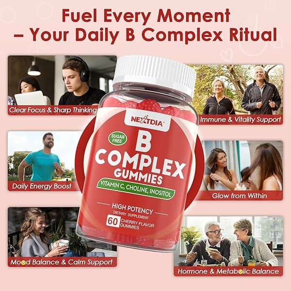Methylated Vitamin B Complex Gummies, Methyl B12 & Folate with B1, B2, B3, B5, Biotin | Vitamin C, Zinc, Choline & Inositol – B Complex Supplement for Energy, Mood, Immune & Hair Skin Health,60 Cts - Image 6