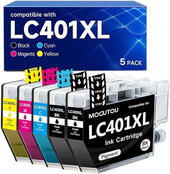 MOGUTOU LC401XL Ink Cartridges Compatible for Brother Printer LC401 401XL | 5 Pack, High Yield, works with Brother MFC-J1010DW MFC-J1012DW MFC-J1170DW MFC-J1800DW Printer - Image 1