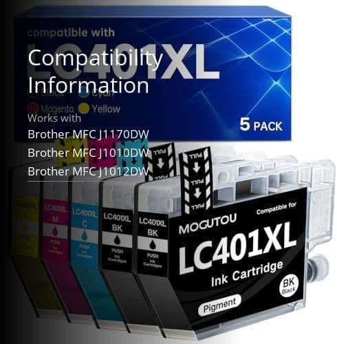 MOGUTOU LC401XL Ink Cartridges Compatible for Brother Printer LC401 401XL | 5 Pack, High Yield, works with Brother MFC-J1010DW MFC-J1012DW MFC-J1170DW MFC-J1800DW Printer - Image 4