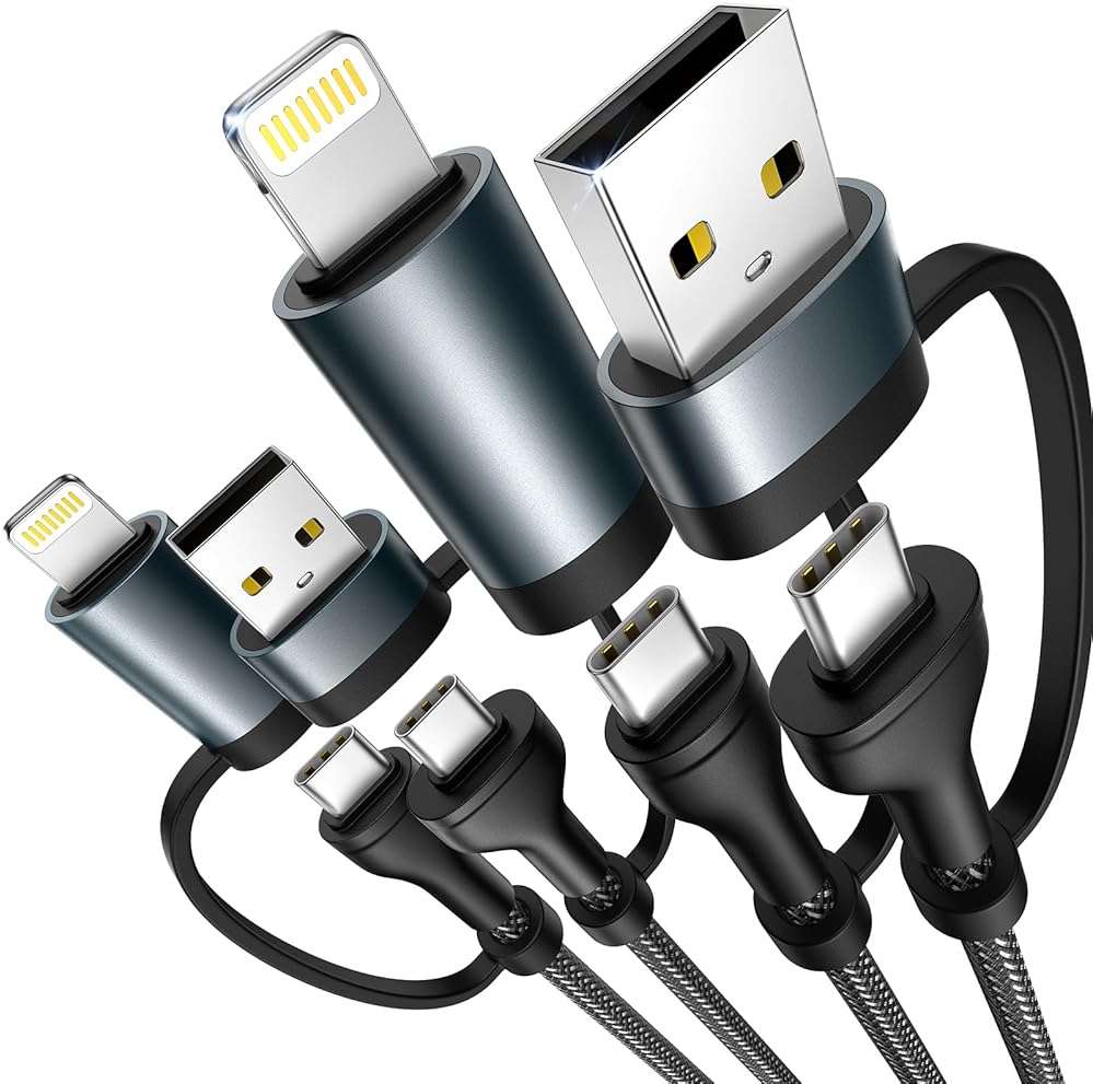 4 in 1 Charging Cable [2Pack 6.6FT] 60W Fast Charging Cord Apple MFi Certified Lightning Cable Nylon Braided Multi USB C Cable for iPhone 16/15 14 13 iPad Samsung Galaxy MacBook iPad Tablets and More - Image 1