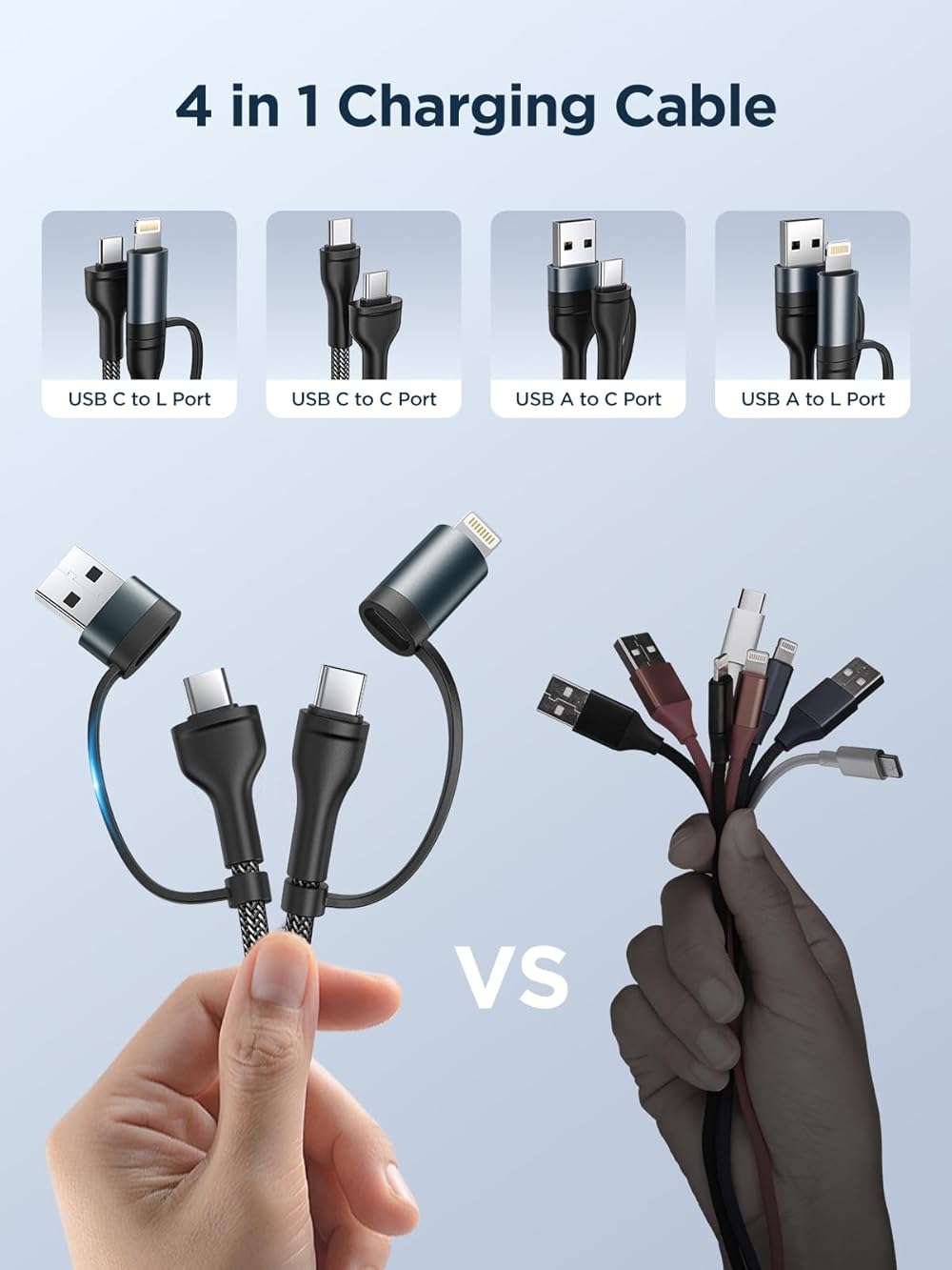 4 in 1 Charging Cable [2Pack 6.6FT] 60W Fast Charging Cord Apple MFi Certified Lightning Cable Nylon Braided Multi USB C Cable for iPhone 16/15 14 13 iPad Samsung Galaxy MacBook iPad Tablets and More - Image 2