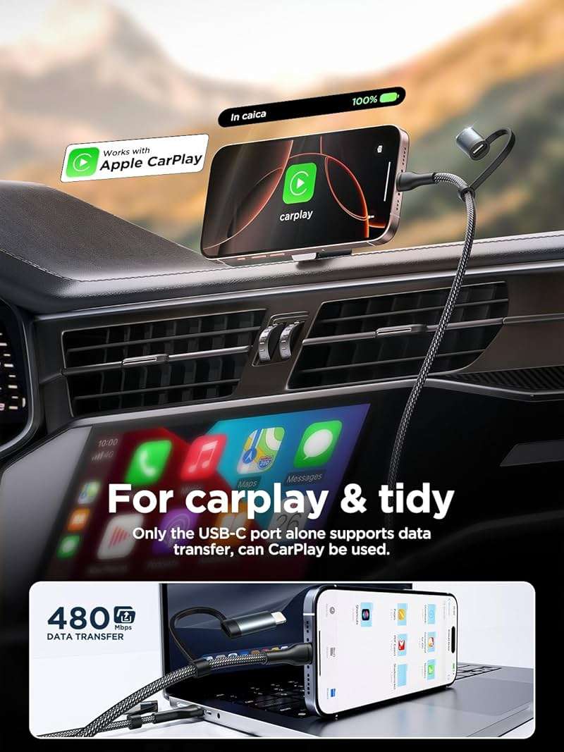 4 in 1 Charging Cable [2Pack 6.6FT] 60W Fast Charging Cord Apple MFi Certified Lightning Cable Nylon Braided Multi USB C Cable for iPhone 16/15 14 13 iPad Samsung Galaxy MacBook iPad Tablets and More - Image 4