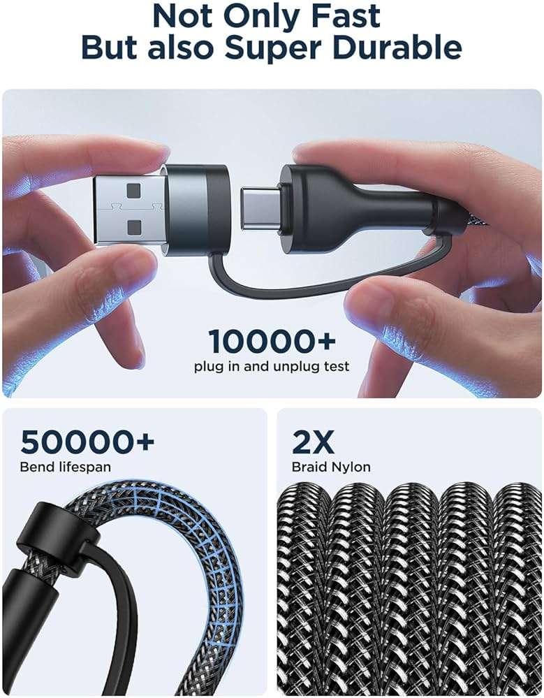 4 in 1 Charging Cable [2Pack 6.6FT] 60W Fast Charging Cord Apple MFi Certified Lightning Cable Nylon Braided Multi USB C Cable for iPhone 16/15 14 13 iPad Samsung Galaxy MacBook iPad Tablets and More - Image 6