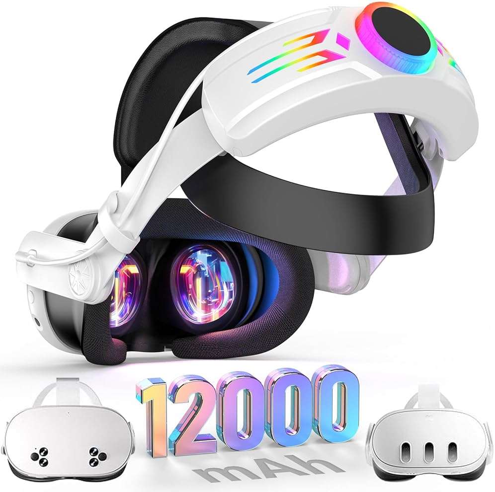 BROKELIT RGB Head Strap with Battery for Meta Quest 3S/Quest 3, 12000mAh Battery Pack for Extended 8H of Playtime, Fast Charging VR Power, Adjustable Elite Strap Enhanced Support and Balance in VR - Image 1
