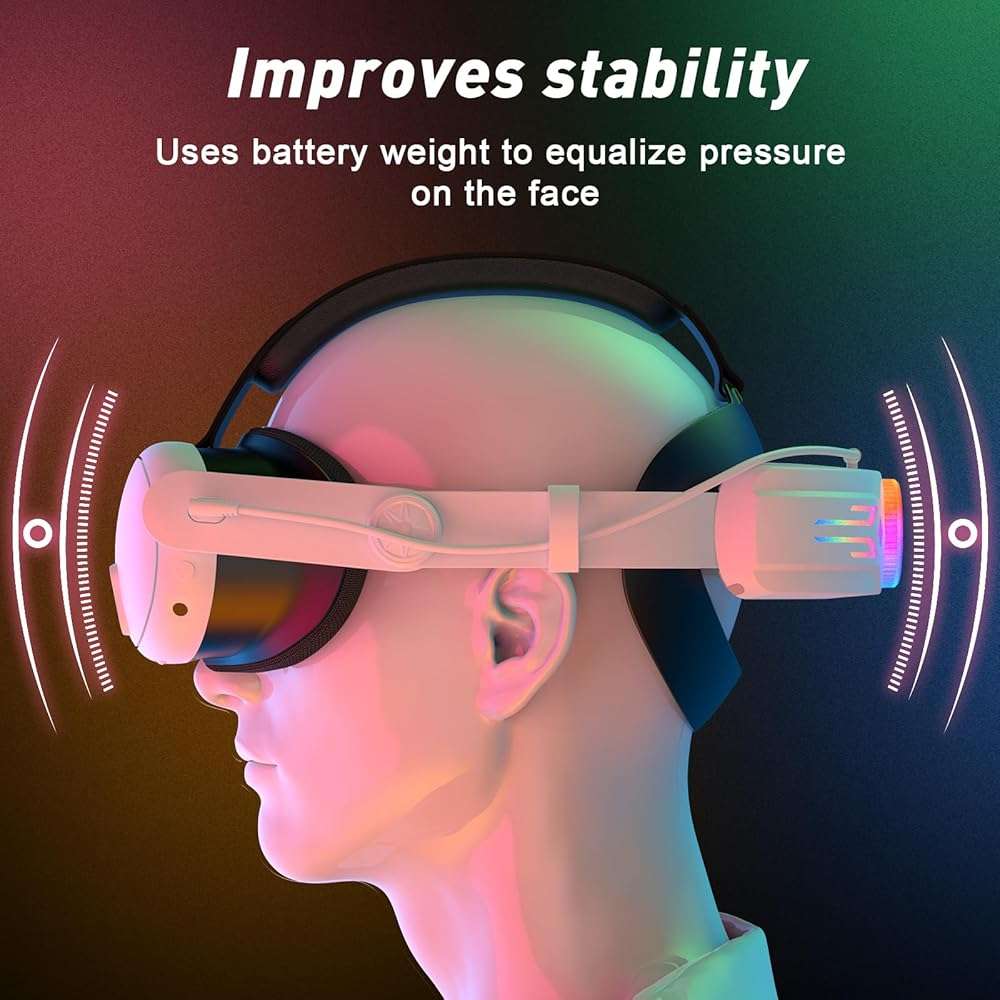 BROKELIT RGB Head Strap with Battery for Meta Quest 3S/Quest 3, 12000mAh Battery Pack for Extended 8H of Playtime, Fast Charging VR Power, Adjustable Elite Strap Enhanced Support and Balance in VR - Image 4