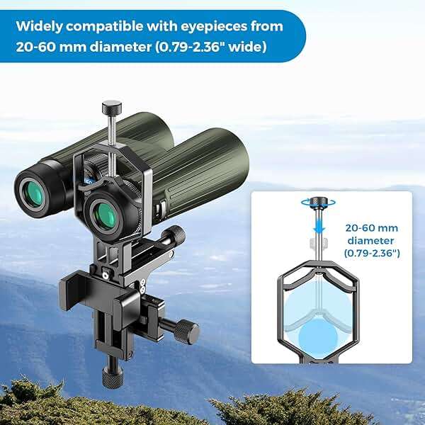 APEXEL CNC Aluminum 3-Axis Telescope Phone Adapter, XYZ-Axis High-Precision Photo Adapter Fits All Smartphone, Phone Mount for Binocular, Monocular, Microscope, Spotting Scope. (with Shutter Remote) - Image 6