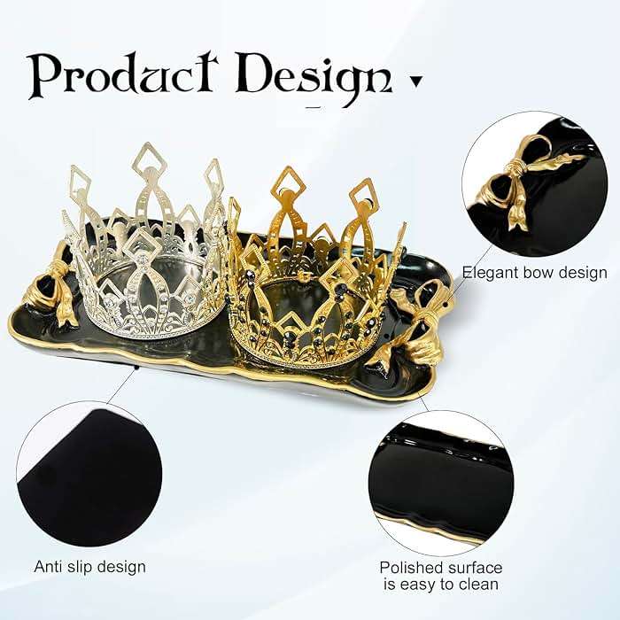 Vintage Decorative Tray Jewelry Tray Towel Tray Storage Tray Rings Necklace Bracelets Earrings Trays Cosmetics Jewelry Organizer Retro Design Bow Decor Resin Plate Coquette Room Decor (Black) - Image 4