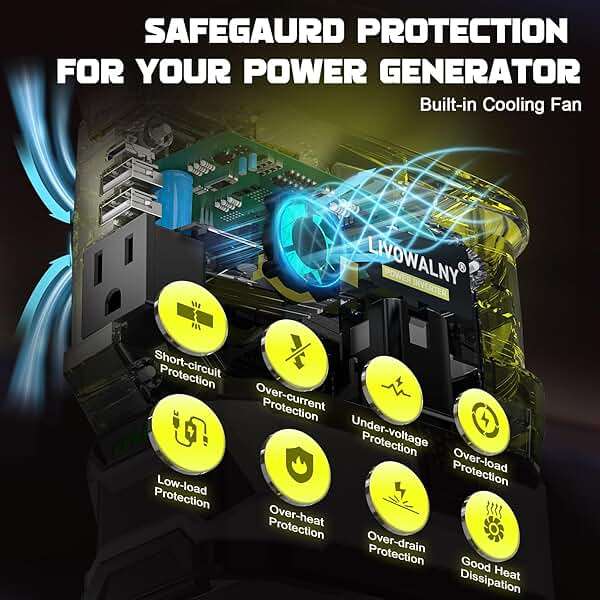 LIVOWALNY 200W Power Inverter Compatible with Ryobi 18V Battery, DC 18V to AC 110-120V Power Station with 1 AC Outlet, 2 USB, 1 Type-C & LED Light, for Camping Power Outage (No Battery) - Image 4