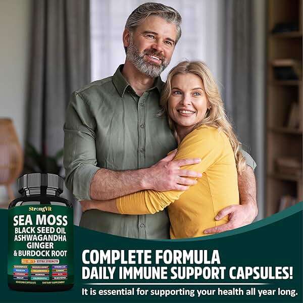 StrongVit Sea Moss Black Seed Oil Ashwagandha Ginger, Organic Sea Moss Capsules with Burdock Root, Irish Seamoss Pills with Bladderwrack, Advanced Multimineral Supplement, USA - Image 7