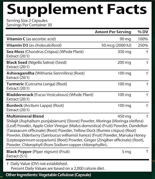 StrongVit Sea Moss Black Seed Oil Ashwagandha Ginger, Organic Sea Moss Capsules with Burdock Root, Irish Seamoss Pills with Bladderwrack, Advanced Multimineral Supplement, USA - Image 9