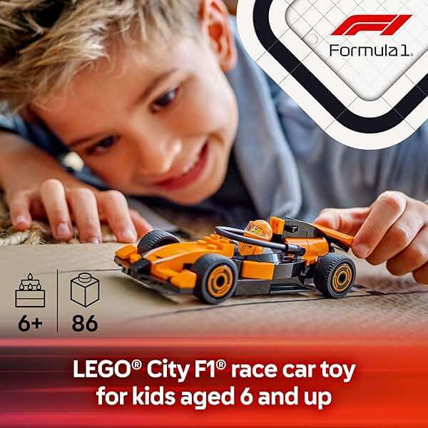 LEGO City F1 Driver with McLaren Race Car Toy - Model Car Building Toy Kit for Kids, Boys and Girls, Ages 6+ - F1 Collectible for Fans - with a Driver Minifigure - Gift Idea for Birthdays - 60442 - Image 2