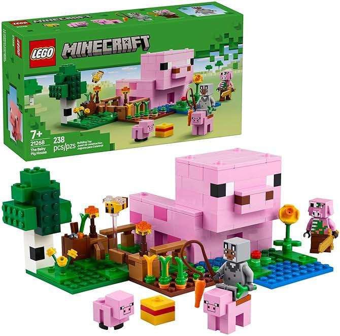 LEGO Minecraft The Baby Pig House Toy Figures and Playset - Building Minecraft Toy for Kids, Boys and Girls, Ages 7+ - Gift for Birthdays - with 2 Minifigures for Pretend Play - 21268 - Image 1
