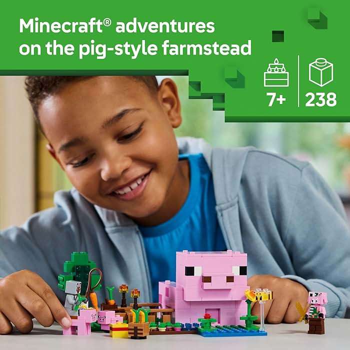 LEGO Minecraft The Baby Pig House Toy Figures and Playset - Building Minecraft Toy for Kids, Boys and Girls, Ages 7+ - Gift for Birthdays - with 2 Minifigures for Pretend Play - 21268 - Image 2