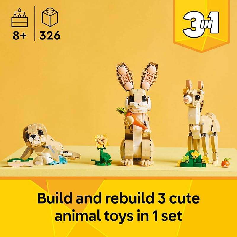 LEGO Creator 3 in 1 Cute Bunny Toy - Building Toy Set with 3 Build Options, Bunny, Seal, or Llama - Animal Figures for Kids, Girls and Boys, Ages 8+ - Gift Idea for Birthdays - 31162 - Image 2