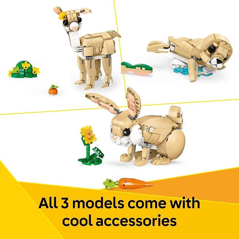 LEGO Creator 3 in 1 Cute Bunny Toy - Building Toy Set with 3 Build Options, Bunny, Seal, or Llama - Animal Figures for Kids, Girls and Boys, Ages 8+ - Gift Idea for Birthdays - 31162 - Image 4