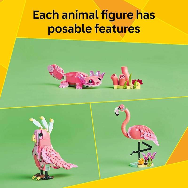 LEGO Creator 3 in 1 Wild Animals: Pink Flamingo Animal Building Toy - Playset with 3 Build Options, Pink Flamingo, Cockatoo, or Axolotl - Learning Toy for Kids, Ages 8+ - 31170 - Image 5