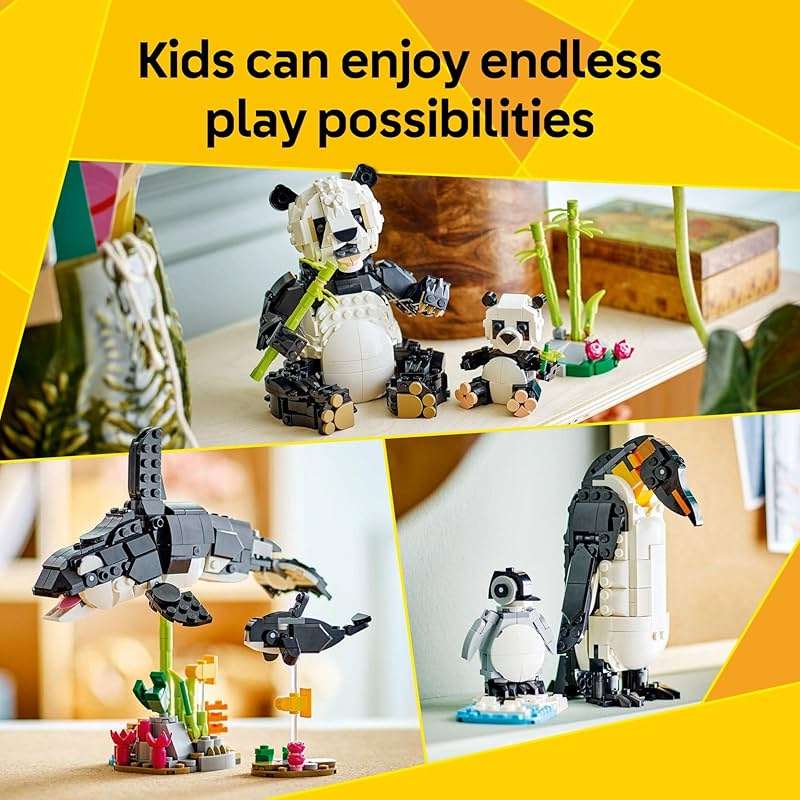 LEGO Creator 3 in 1 Wild Animals Panda Family - Building Toy Kit for Kids with 3 Building Options, Panda, Penguin, or Orca - 8 Year Old Girl & Boy Birthday Gifts - 31165 - Image 3