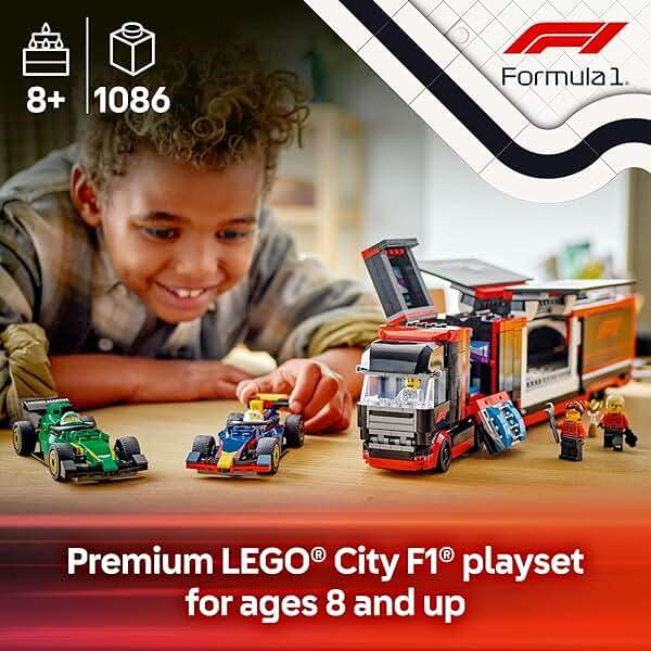 LEGO City F1 Truck with RB20 & AMR24 F1 Car Toys - Model Car Building Toy Set for Kids, Boys and Girls, Ages 8+ - Formula 1 Collectible for Fans - Gift Idea for Birthdays - 60445 - Image 2