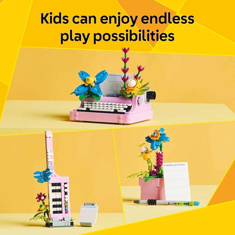 LEGO Creator 3 in 1 Typewriter with Flowers - Building Toy with 3 Building Options, Typewriter, Flowerpot with Pen & Notebook, or Keytar - Gift Idea for Birthdays - 31169 - Image 3