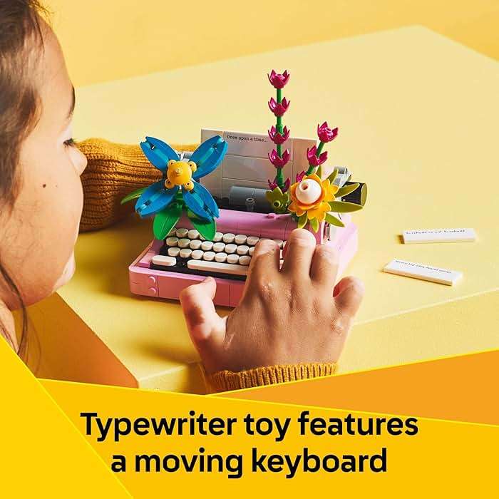 LEGO Creator 3 in 1 Typewriter with Flowers - Building Toy with 3 Building Options, Typewriter, Flowerpot with Pen & Notebook, or Keytar - Gift Idea for Birthdays - 31169 - Image 4