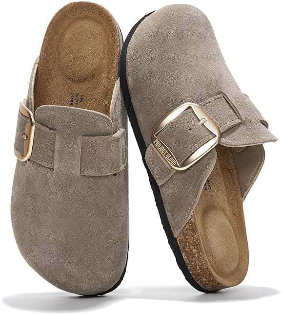 Project Cloud 100% Genuine Leather Clogs for Women Shoes - Memory Foam Insole, Non-Slip & Natural Cork Footbed Arch Support Big Buckle Womens Clogs and Mules Footwear (Manchester) - Image 1