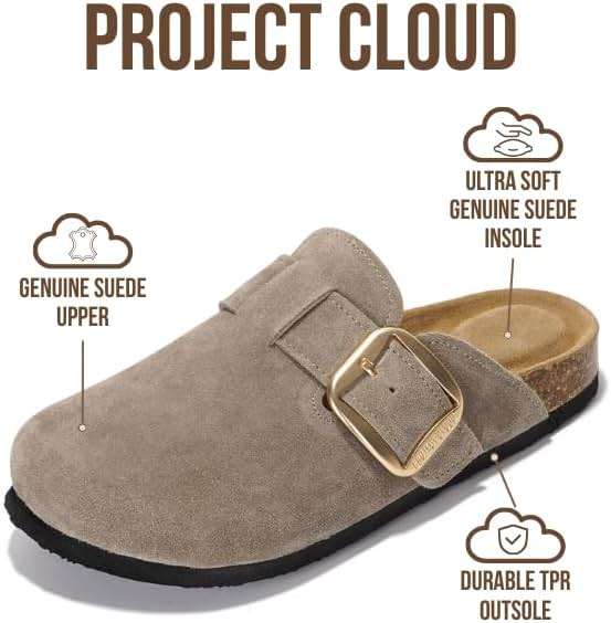 Project Cloud 100% Genuine Leather Clogs for Women Shoes - Memory Foam Insole, Non-Slip & Natural Cork Footbed Arch Support Big Buckle Womens Clogs and Mules Footwear (Manchester) - Image 2