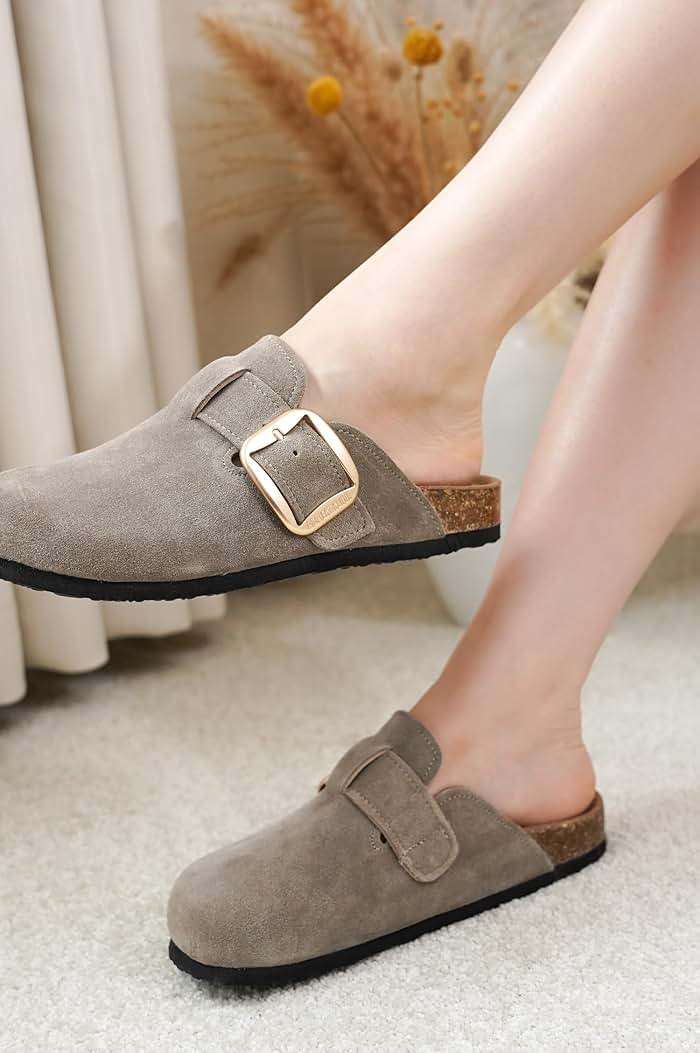 Project Cloud 100% Genuine Leather Clogs for Women Shoes - Memory Foam Insole, Non-Slip & Natural Cork Footbed Arch Support Big Buckle Womens Clogs and Mules Footwear (Manchester) - Image 5