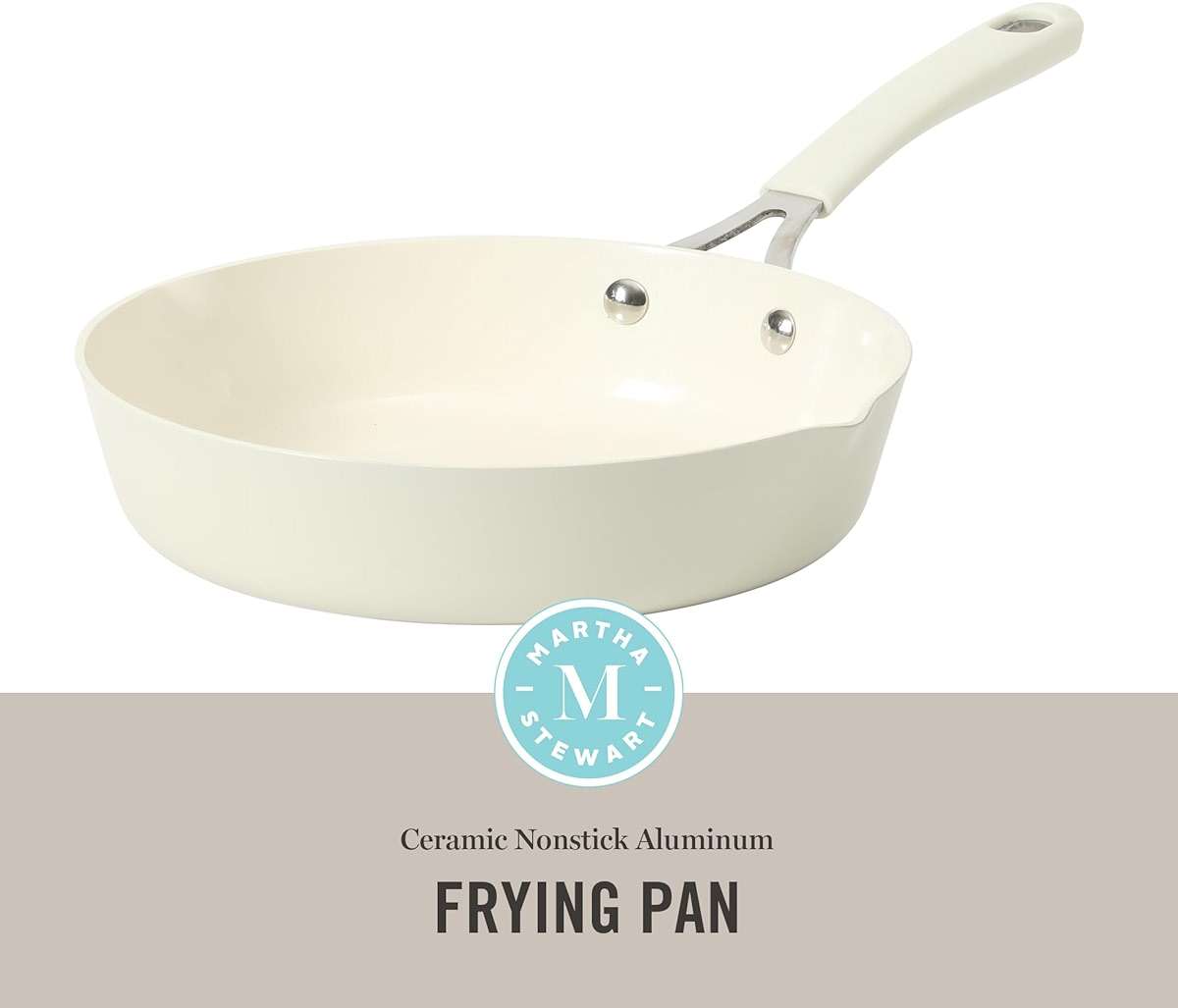 Martha Stewart Heathland 9.5 Inch Aluminum Cookware Non-Toxic Premium Ceramic Non Stick Frying Pan, Kitchen Egg Pan, Omelet, Pots and Pans, Linen White, Induction Safe - Image 3